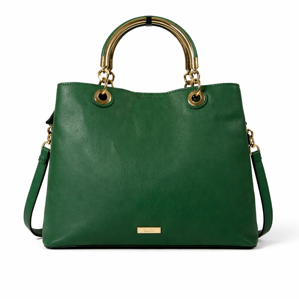 ALDO Green Pebbled Leather Tote | Gold Hardware Top Handle Handbag